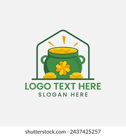 Flat Logo Design Pot Of Gold St. patrick's day treasure with coins festivals 