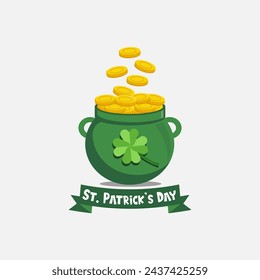 Flat Logo Design Pot Of Gold St. patrick's day treasure with coins festivals 