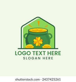 Flat Logo Design Pot Of Gold St. patrick's day treasure with coins festivals 