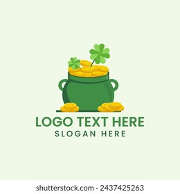 Flat Logo Design Pot Of Gold St. patrick's day treasure with coins festivals 