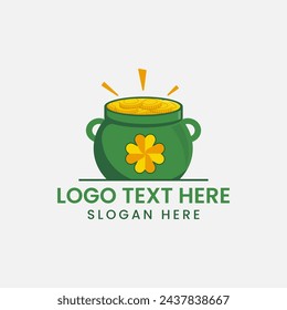 Flat Logo Design Pot Of Gold St. patrick's day treasure with coins festivals 