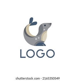 Flat logo design of sea lion, vector icon.