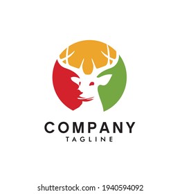 flat logo design, silhouette of a deer in a circle with colored bulkhead