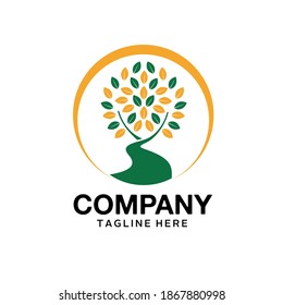 Flat logo design of a tree with a river flow illustration. This logo is suitable for your company project.