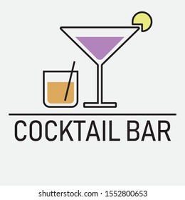 Flat logo design with two types of glasses for a cocktail bar