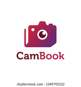 Flat logo design vector colorfull, Combination of Camera and Book, unique, simple, modern