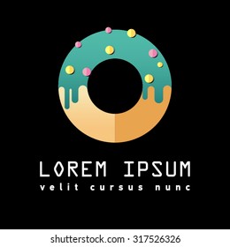 Flat logo for donut shop. Icon for confectionery, coffee shop.
Premium quality, delicious pastries. Dessert