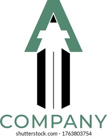 Logotipo plano con letra de elemento A y forma de lápiz con estilo de espacio negativo. Este logotipo moderno adecuado para cualquier tipo de empresa.