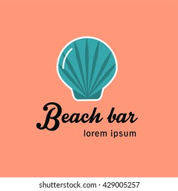 Flat logo with the image of a seashell. It can be used for beach bar, seafood restaurant. Vector illustration.