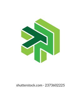 un logotipo plano de la letra inicial TP en color verde en forma de hexágono