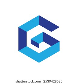 Logotipo plano de la letra G en forma de hexágono en azul 
