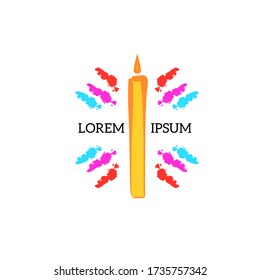 flat logo with the main object being a candle that is lit and decorated with several colors
