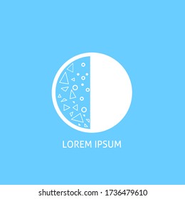 flat logo with its main object a circle in which there are several shapes of triangles and small colorful circles