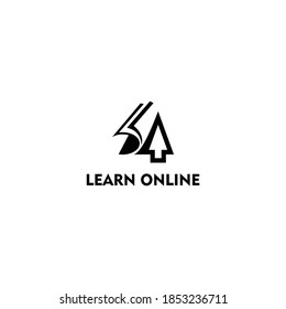 flat logo online study with book and computer click