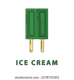 flat logo and outline of twin popsicles. twin ice cream logo with a simple green and minimalist design. suitable for a company logo