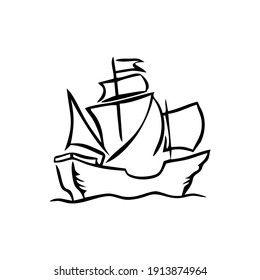 Flat logo sketch of a sailing ship