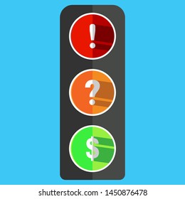 The Flat Logo traffic lights with exclamation mar, question mark, dollar