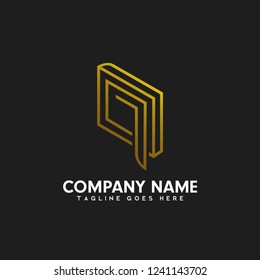 Flat logotype design, letter Q line concept and gold color for company or brand, cool logo of industry and business