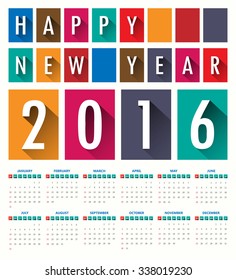 flat long shadow 2016 Modern calendar template .Vector