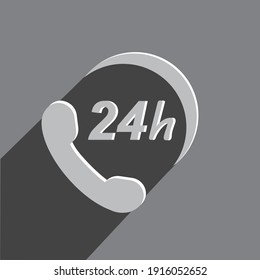 Flat long shadow 24h support icon, vector illustration