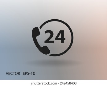 Ícone de suporte de sombra longa plana 24h, ilustração de vetor