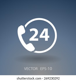 Flat long shadow 24h support icon, vector illustration
