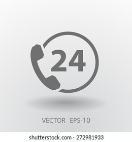 Icono de soporte de 24h de sombra larga plana, ilustración vectorial