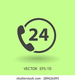 Flat long shadow 24h support icon, vector illustration