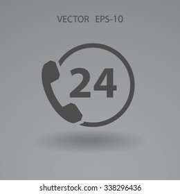 Flat long shadow 24h support icon, vector illustration