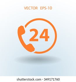 Flat long shadow 24h support icon, vector illustration