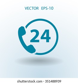 Flat long shadow 24h support icon, vector illustration