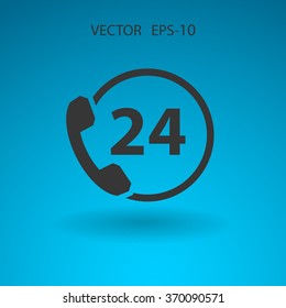 Icono de soporte de 24h de sombra larga plana, ilustración vectorial