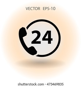 Flat long shadow 24h support icon, vector illustration