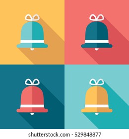 Flat Long Shadow Bell Icons on Colored Backgrounds