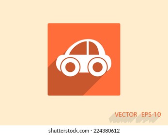 Flat long shadow Car icon, vector illustration