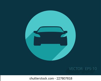 Flat long shadow Car icon, vector illustration