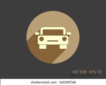 Flat long shadow Car icon, vector illustration