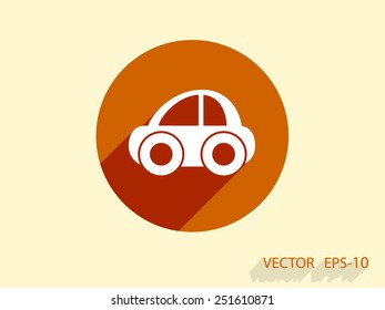 Flat long shadow Car icon, vector illustration