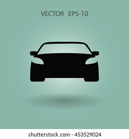 Flat long shadow Car icon, vector illustration