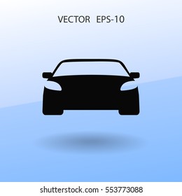 Flat long shadow Car icon, vector illustration