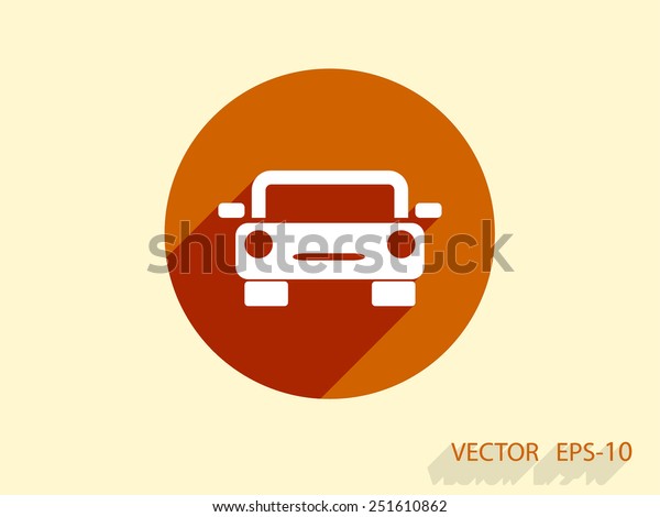 Flat long\
shadow Car icon, vector\
illustration