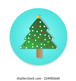 Flat long shadow Christmas tree icon isolate on white background