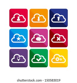 Flat long shadow cloud icons