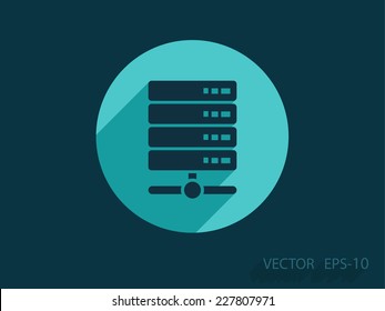 Flat Long Shadow Computer Server Icon, Vector Illustration