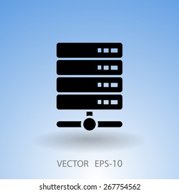 Flat long shadow Computer Server icon, vector illustration