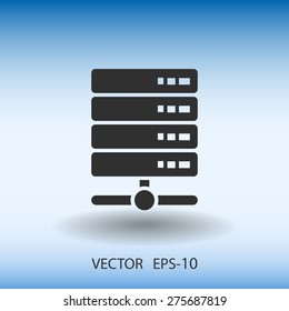 Flat long shadow Computer Server icon, vector illustration