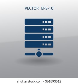 Ícone de servidor de computador de sombra longa plana, ilustração de vetor