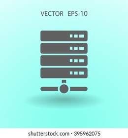 Ícone de servidor de computador de sombra longa plana, ilustração de vetor