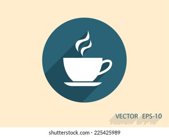 Flat long shadow Cup of hot drink icon, vector illustration