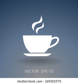 Sombra plana larga Taza del icono de la bebida caliente, ilustración vectorial
